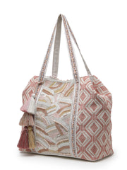 Anekaant Folklore Edit Blush Pink & Gold Abstract Beaded Jacquard Hobo Bag