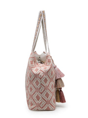 Anekaant Folklore Edit Blush Pink & Gold Abstract Beaded Jacquard Hobo Bag