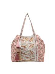 Anekaant Folklore Edit Blush Pink & Gold Abstract Beaded Jacquard Hobo Bag