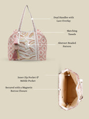 Anekaant Folklore Edit Blush Pink & Gold Abstract Beaded Jacquard Hobo Bag