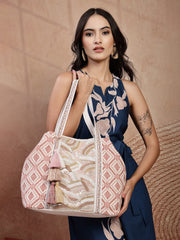 Anekaant Folklore Edit Blush Pink & Gold Abstract Beaded Jacquard Hobo Bag