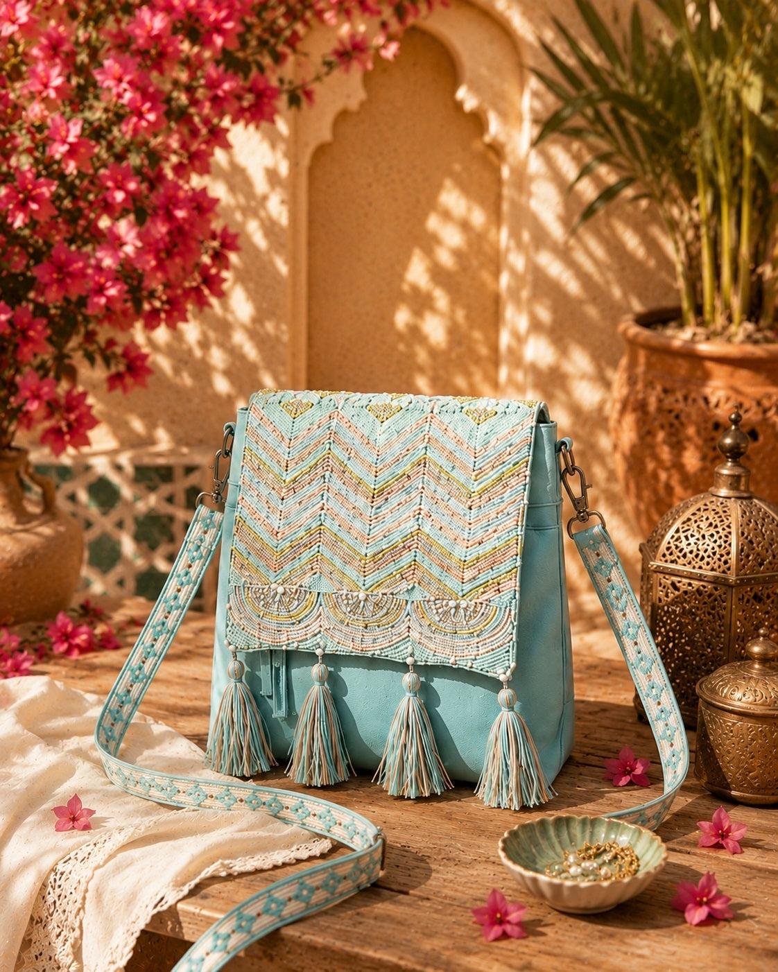 Mod Stitch Mint Green Chevron Cotton Sling Bag