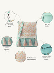 Mod Stitch Mint Green Chevron Cotton Sling Bag