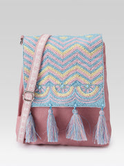 Mod Stitch Dusty Pink Chevron Cotton Sling Bag