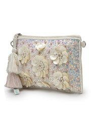 Anekaant Petal Posh Ivory 3D Flower Embellished Cotton Sling Bag