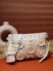 Anekaant Petal Posh Ivory 3D Flower Embellished Cotton Sling Bag
