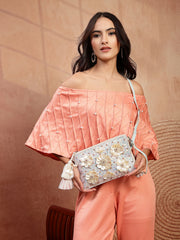 Anekaant Petal Posh Ivory 3D Flower Embellished Cotton Sling Bag