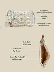 Anekaant Petal Posh Ivory 3D Flower Embellished Cotton Sling Bag