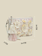 Anekaant Petal Posh Ivory 3D Flower Embellished Cotton Sling Bag