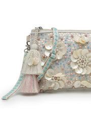 Anekaant Petal Posh Ivory 3D Flower Embellished Cotton Sling Bag