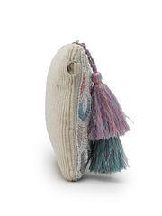 Anekaant Tribal Sutra Off White & Pastel Scallop Beaded Cotton Sling Bag