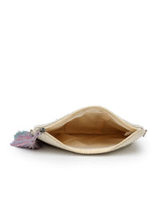 Anekaant Tribal Sutra Off White & Pastel Scallop Beaded Cotton Sling Bag