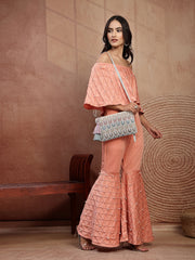 Anekaant Tribal Sutra Off White & Pastel Scallop Beaded Cotton Sling Bag