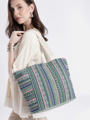 Earth Edit Green & Multi Ethnic Cotton Tote Bag