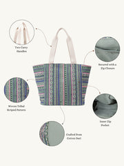 Earth Edit Green & Multi Ethnic Cotton Tote Bag