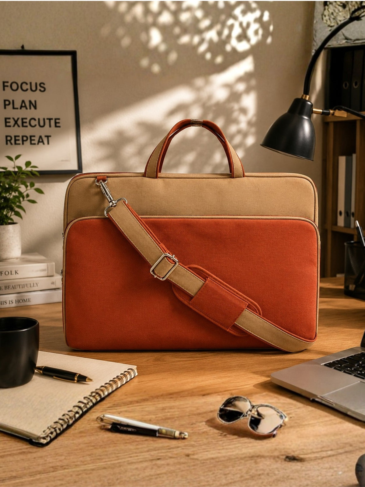 Anekaant Transit Rust Colorblock Canvas Laptop Bag (Upto 16")