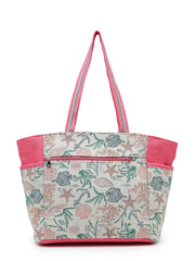 Anekaant Beaded Muse Off White & Pink Marine Embroidered Jacquard Tote Bag