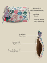 Anekaant Beaded Muse Off White & Multi Marine Embroidered Jacquard Sling Bag