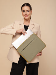 Drift Mustard & Olive Polyester Colorblocked Laptop Sleeve (Upto 14")
