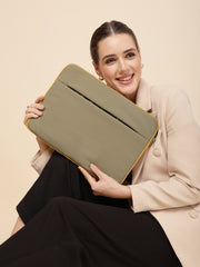 Drift Mustard & Olive Polyester Colorblocked Laptop Sleeve (Upto 14")