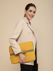 Drift Mustard & Olive Polyester Colorblocked Laptop Sleeve (Upto 14")