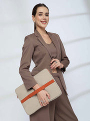 Drift Beige & Rust Polyester Colorblocked Laptop Sleeve (Upto 14")