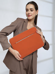 Drift Beige & Rust Polyester Colorblocked Laptop Sleeve (Upto 14")