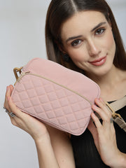 Drift Baby Pink Polyester Diamond Quilted Sling Bag