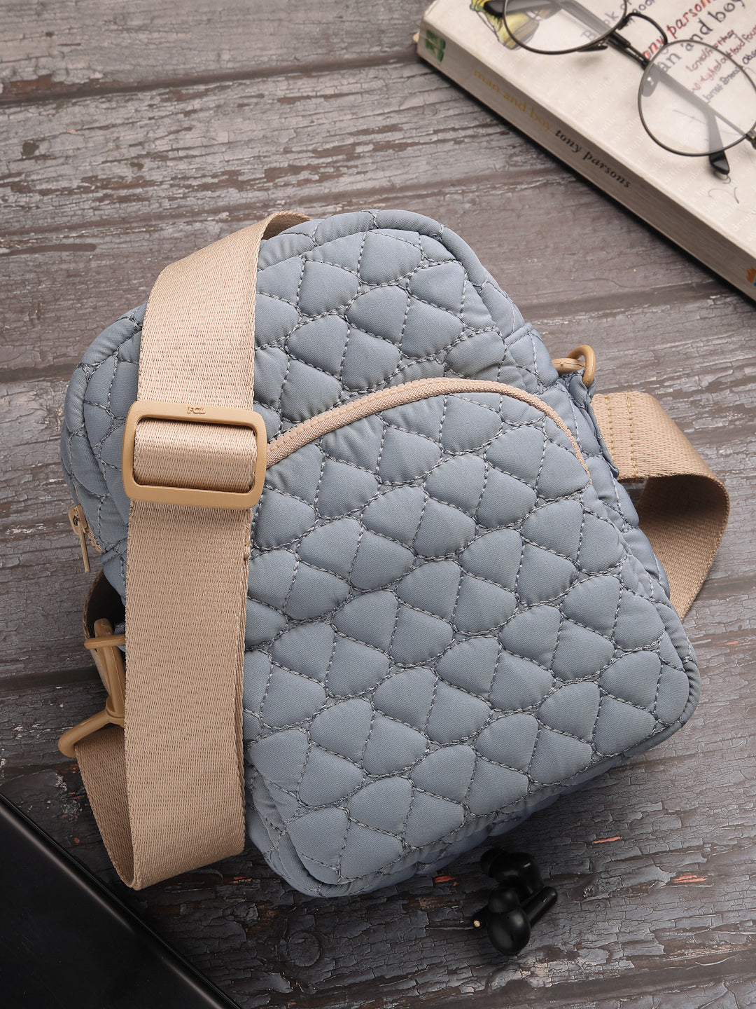 Drift Powder Blue Polyester Teardrop Quilted Sling Bag