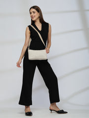 Drift Ivory White Polyester Geometric Sling Bag