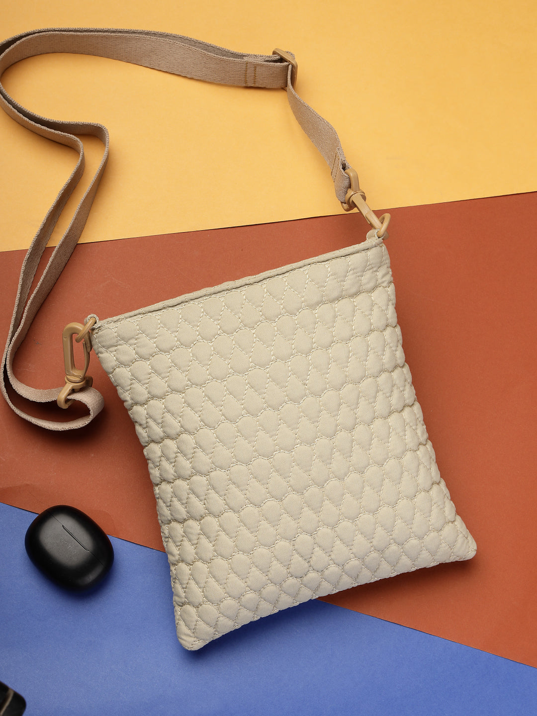 Drift Ivory White Polyester Teardrop Quilted Sling Bag
