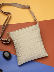 Drift Ivory White Polyester Teardrop Quilted Sling Bag