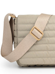 Drift Beige Polyester Striped Quilted Sling Bag