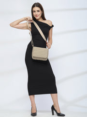 Drift Beige Polyester Striped Quilted Sling Bag