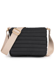 Drift Black Polyester Striped Quilted Sling Bag