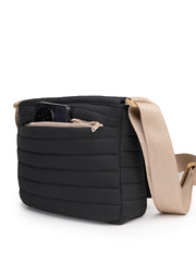 Drift Black Polyester Striped Quilted Sling Bag
