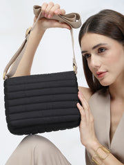 Drift Black Polyester Striped Quilted Sling Bag