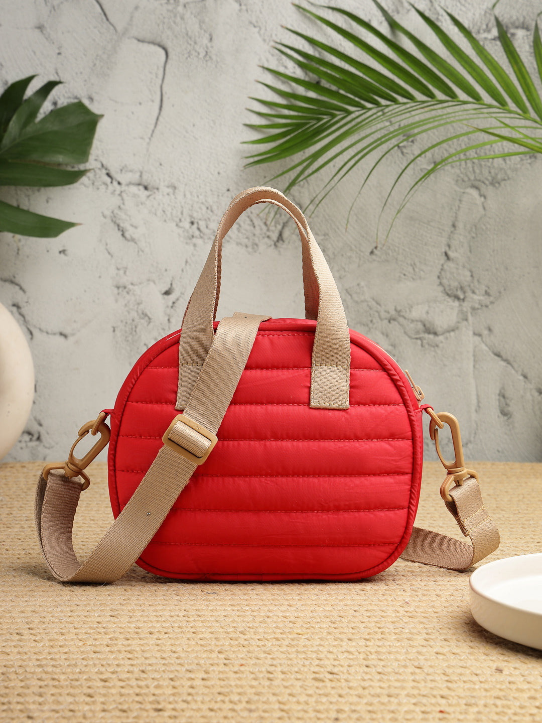 Drift Red Polyester Striped Quilted Mini Bag