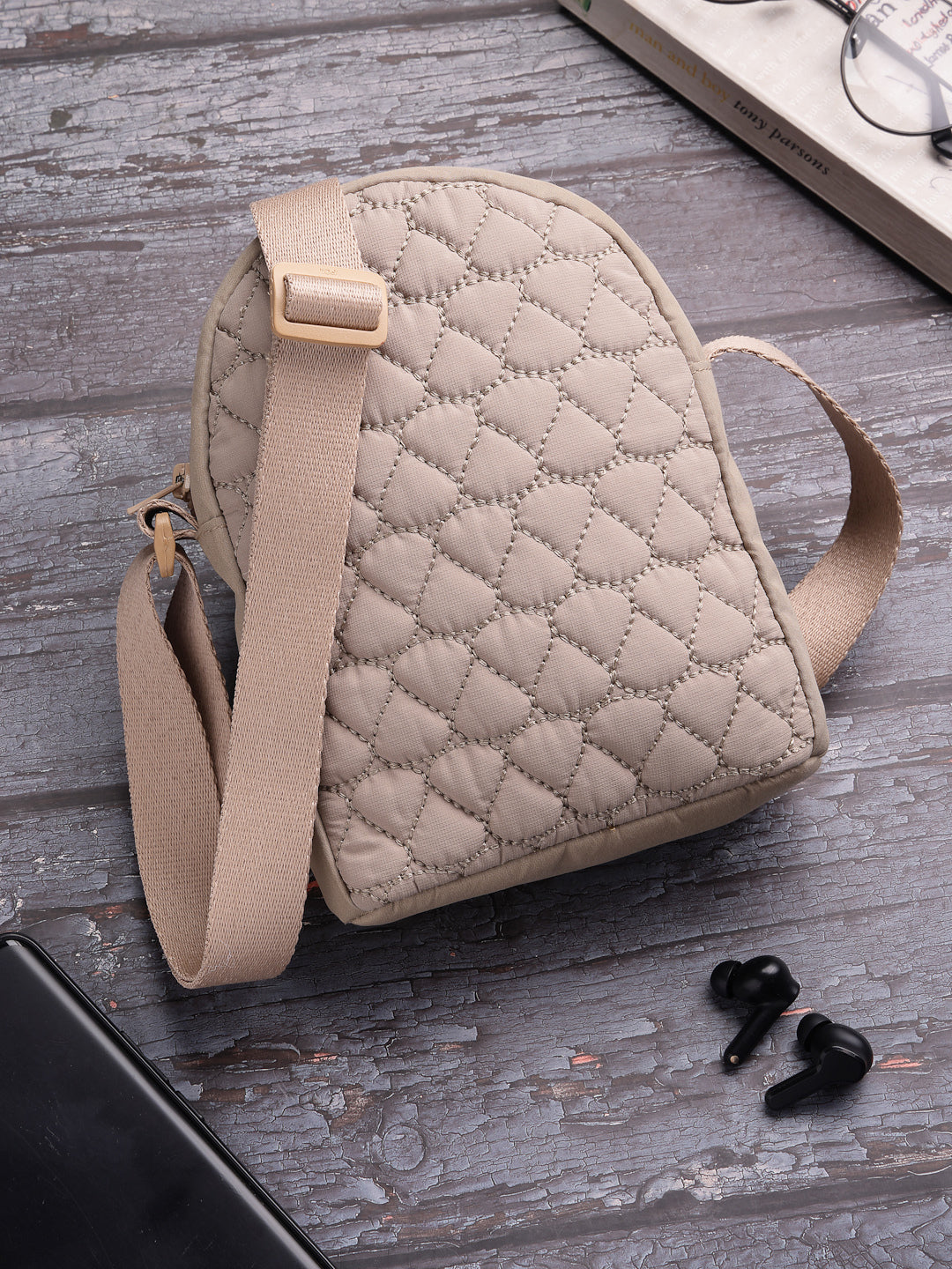 Drift Taupe Polyester Quilted Sling Bag