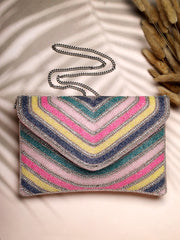 Kooky Striped Embellished Satin Sling Bag