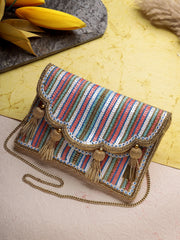 Kooky Striped Embellsihed Satin Sling Bag