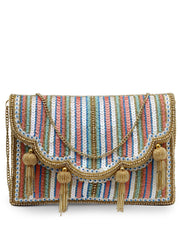 Kooky Striped Embellsihed Satin Sling Bag