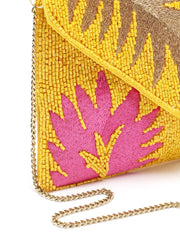 Beaded Botanica Palm Leaf Embroidered Satin Sling Bag
