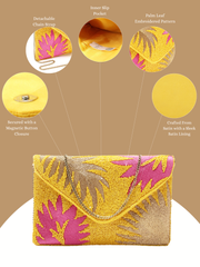 Beaded Botanica Palm Leaf Embroidered Satin Sling Bag