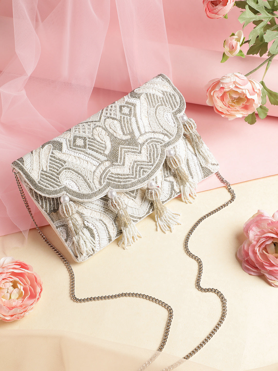 Tassel Tales Ethnic Embellished Satin Sling Bag
