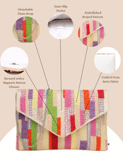 Anekaant Mod Stitch Off White Embellished Satin Sling Bag