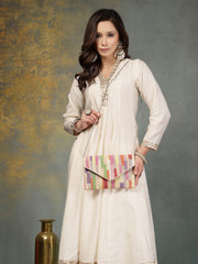 Anekaant Mod Stitch Off White Embellished Satin Sling Bag