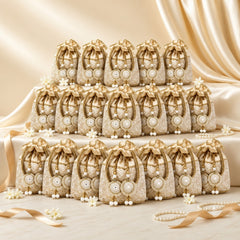 Dangle Floral Embellished Wedding Favor Potli Set of 10 | Curated Wedding Gift Collection