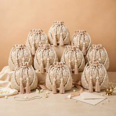 Dangle Embellished Wedding Favor Potli Set of 10 | Luxury Wedding Guest Gift Bags