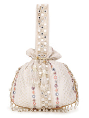 Dangle Mirror Work Embellished Wedding Favor Potli Set of 10 | Premium Engagement Gift Bags
